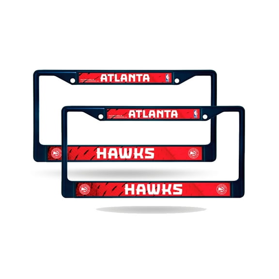 Atlanta Basketball Hawks Blue Painted Chrome Metal License Plate Frame - Set of 2 Frames