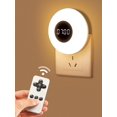 thumbnail image 1 of Luz de noche para niños, juego de 2 luces de noche con enchufe eléctrico, 3 colores y 10 niveles de brillo, luz de noche LED con reloj, luz de noche para bebé con control remoto, Ni, 1 of 4
