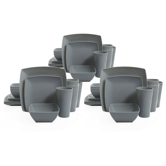 Gibson Home 16pc Square Dinnerware Set Plates, Bowls, & Cups, Grey (3 Pack)