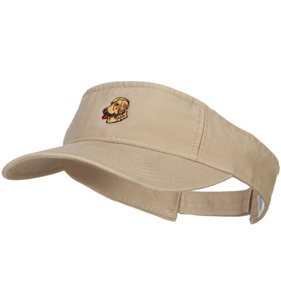 Golden Retriever Head Embroidered Pro Style Cotton Washed Visor - Khaki OSFM