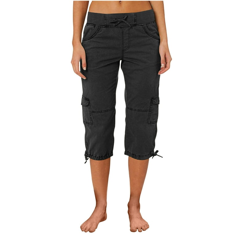QATAINLAV Womens Knee Length Cargo Pants High Waisted Drawstring