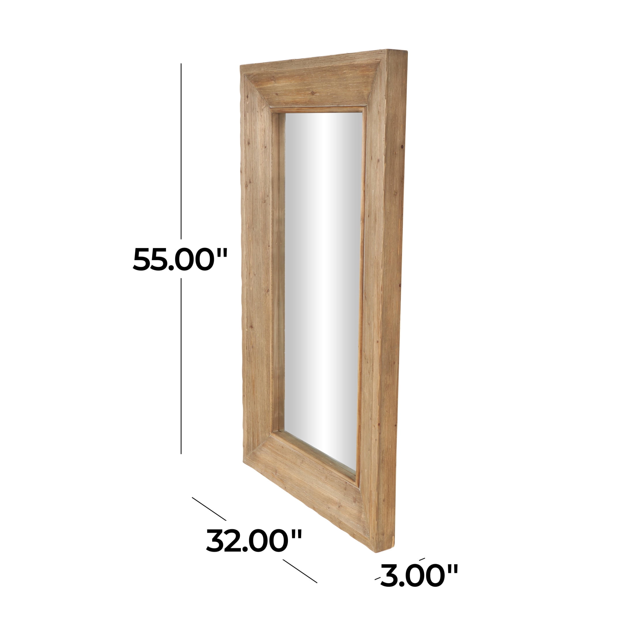 DecMode 32" x 55" Brown Wood Floor Mirror with Natural Wood Grains