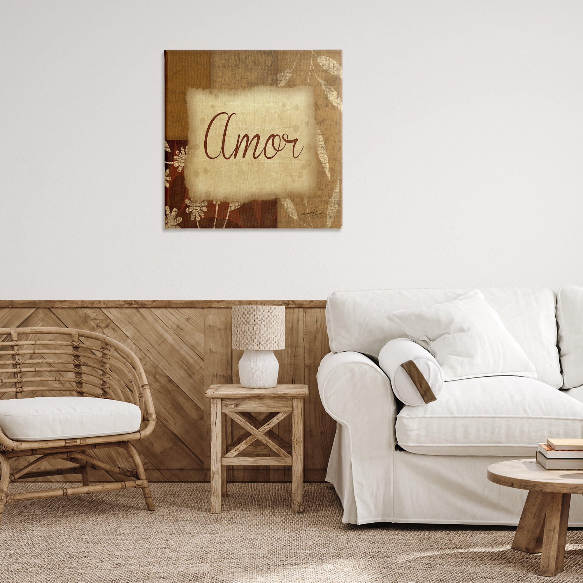 Stupell Industries Amor con Flores Tradicionales Typography and Symbols Painting Wrapped Canvas Art Print Wall Art, 30 x 30