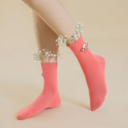 

MIARHB Womens Dress Socks LightWeight Thin Casual Crew Calf Solid Color Socks Flower Butterfly Socks