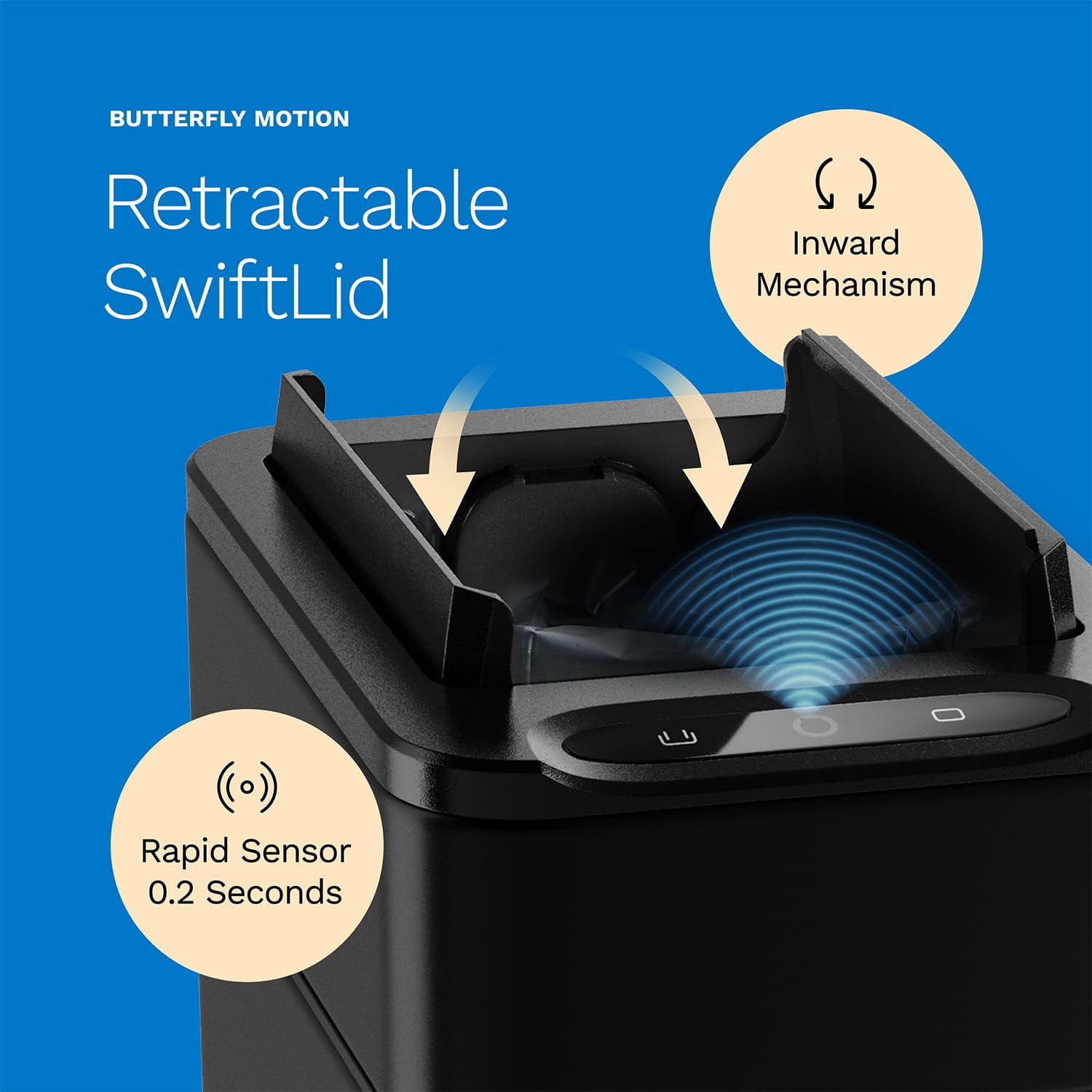 (2 pack) hOmeLabs Durable 2.4 Gallon Sensor Trash Can, Retractable Butterfly Lid, Batteries Included, Space-Efficient, Easy Clean, Battery-Powered - Matte Black