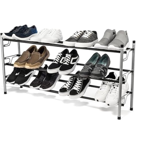 USTECH 3-Tier Free Standing Shoe Rack | Sturdy Black Shoe Organizer for Closet & Entryway