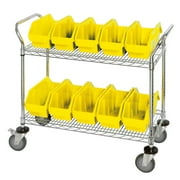 Quantum Storage Systems WRC2-1836-1867YL Wire Heavy Duty Wheels 2 Shelves 38" H x 36" W x 18" D with 10 Yellow Bins 19" L x 7" W x 7" H