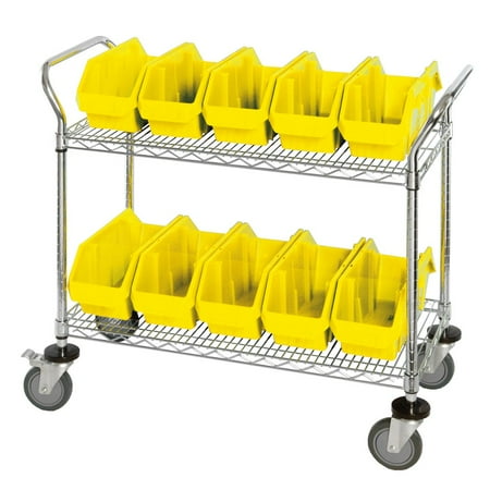 Quantum Storage Systems WRC2-1836-1867YL Wire Heavy Duty Wheels 2 Shelves 38" H x 36" W x 18" D with 10 Yellow Bins 19" L x 7" W x 7" H