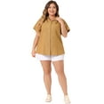thumbnail image 3 of DARING DIVA Women's Plus Blouse Chest Pocket Button Down Demin Shirt 1X Light Brown, 3 of 6