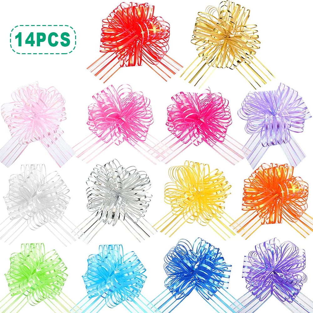 VONTER 14Pcs Pull Bow Festival Large Organza Pull Bows for Festival Christmas Wedding Gift Basket Gift Box Wrapping (Assorted Color)