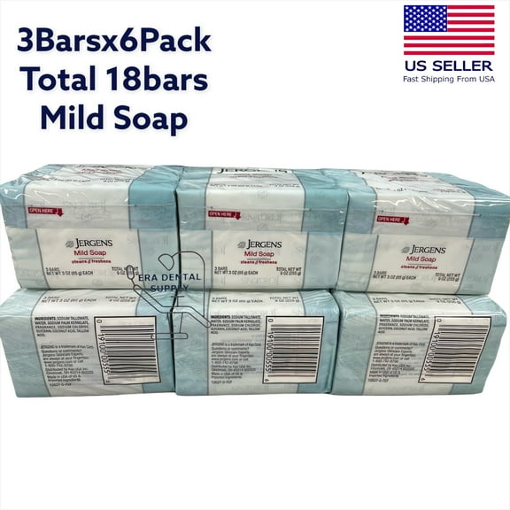Lot of 18 Bars Jergens Mild Soap Cleans & Freshens, 6 x 3Bars, Each Bar 3oz