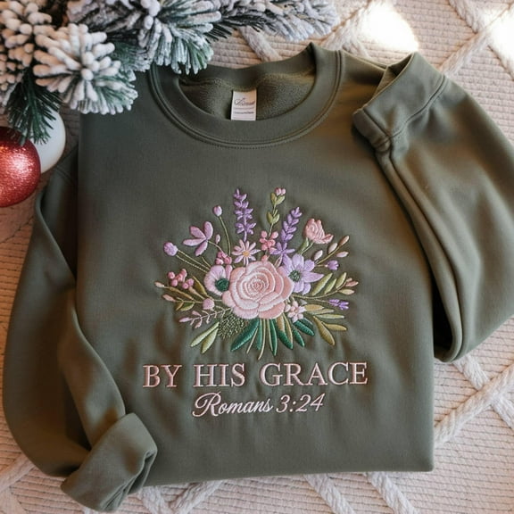 Embroidered Christian Sweatshirt | Vintage Floral Design, Faith Gift