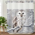 thumbnail image 3 of Winter Owl No Hook Shower Curtain Waterproof, Bathroom Curtains with Snap in Liners and See Through Top Window, Country Birds Animal Tree Branches Snow Hotel Style Bathtub Curtains Shower 72"Wx72"L, 3 of 8