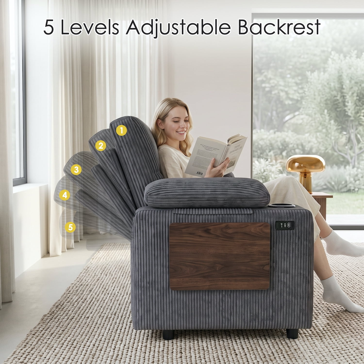 58" Convertible Sleeper Sofa Bed, Full Size Pull Out Couch with USB Charging, Cup Holders, Side Table, Adjustable Backrest, Corduroy Loveseat for Living Room, Apartment, Office (Dark Gray)