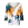 thumbnail image 4 of CYMMPU Floral Printed 3/4 Sleeve Spring Tops Lace V Neck T-Shirts Loose Fit Blouses for Women Dressy Casual Fall Trendy Shirts Business Elegant Work Tops T-Shirts Yellow XXXL, 4 of 4