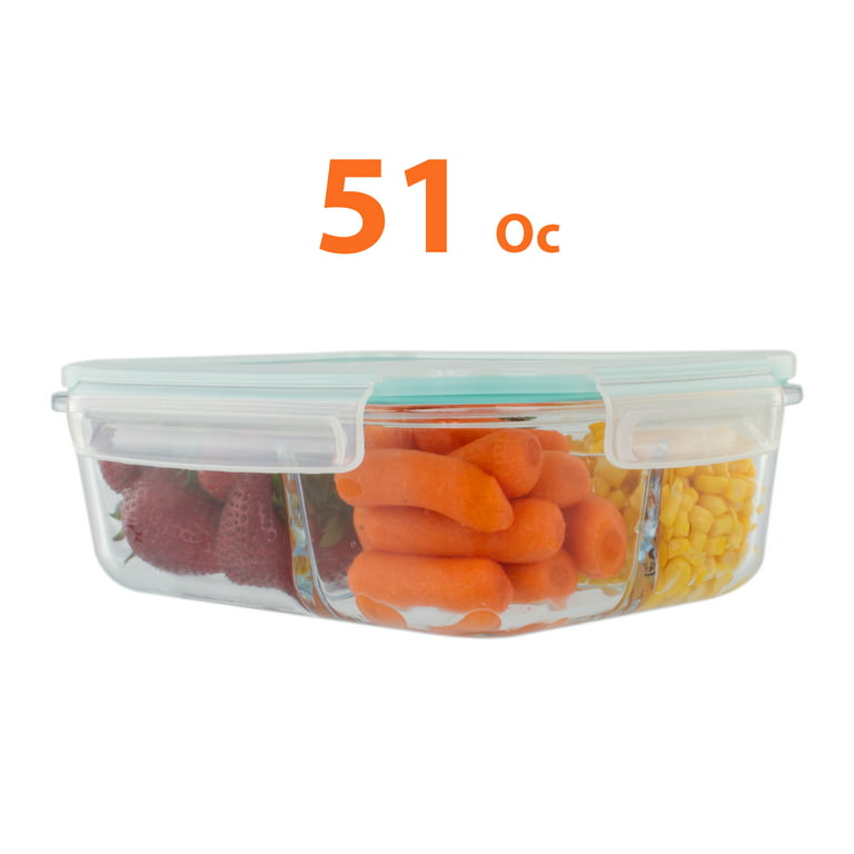 3 Pack 3 Divider Compartment Glass Meal Prep Container With Snap