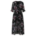 thumbnail image 4 of Baqcunre Fall Dresses For Women 2023 Women'S Summer Floral Printed Dress Casual V Neck Boho Flowy Sun Dresses Long Sleeve Dress Long Sleeve Dress For Women Womens Dresses Black Dress S, 4 of 6