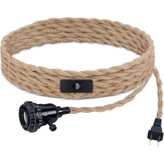SONGAUN Vintage Twisted Hemp Cord Hanging Light Kit with 3 Sockets, Plug in Hanging Light Kit, Pendant Light Cord Kit Fixture with On/Off Switch for Pendant Lamp, DIY Decoration, E27, 15FT/4.5M