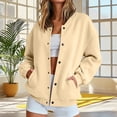 thumbnail image 5 of BXJX Womens Bomber Sweatshirts, Fall Long Sleeve Casual Stand Up Collar Outerwear with Pockets Khaki Size L, 5 of 8