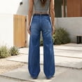 thumbnail image 5 of Women's Wide Leg Straight Leg Jeans - High Waist Trendy Fashion Denim Slim Basic Dressy Casual Business Button Pants Stretchy Trouser Jeans for Summer Office(Blue/S), 5 of 6