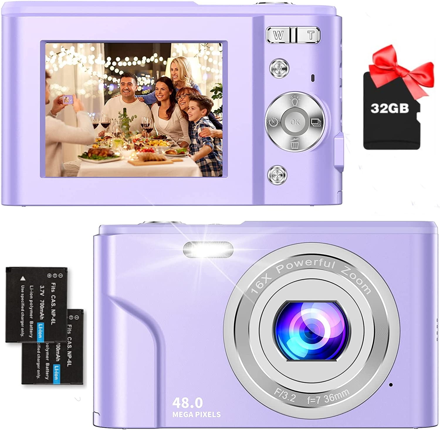 Zostuic Kids Digital Camera, FHD 1080P 48MP 16X Digital Zoom, Compact Mini Camera (Purple