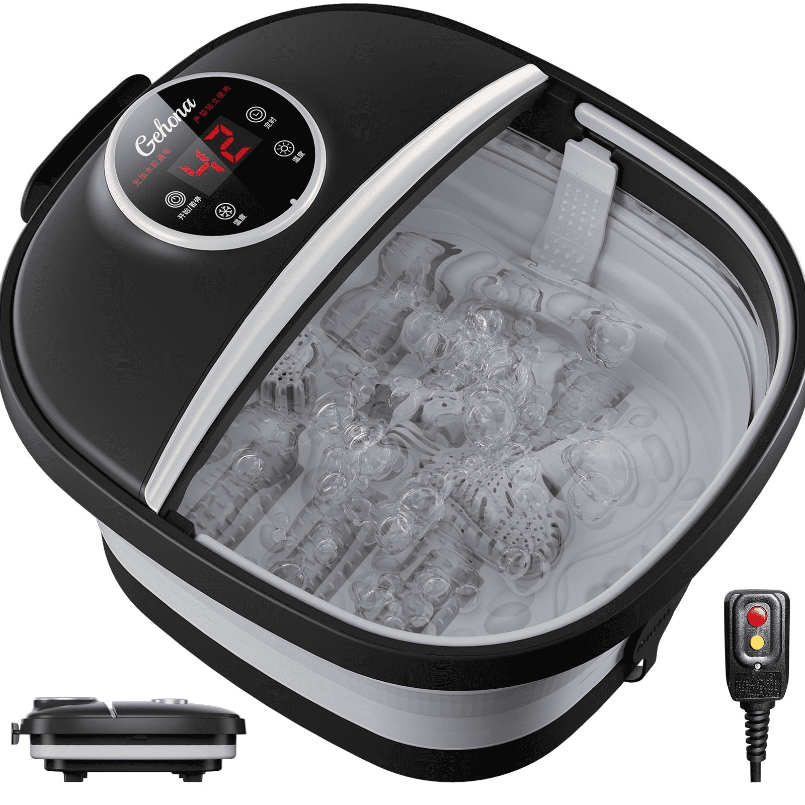 Gehana Foot Spa Massager with Heat, Bubbles & Roller Massage - Digital Display Foot Bath for Stress Relief, Collapsible Design for Home Use