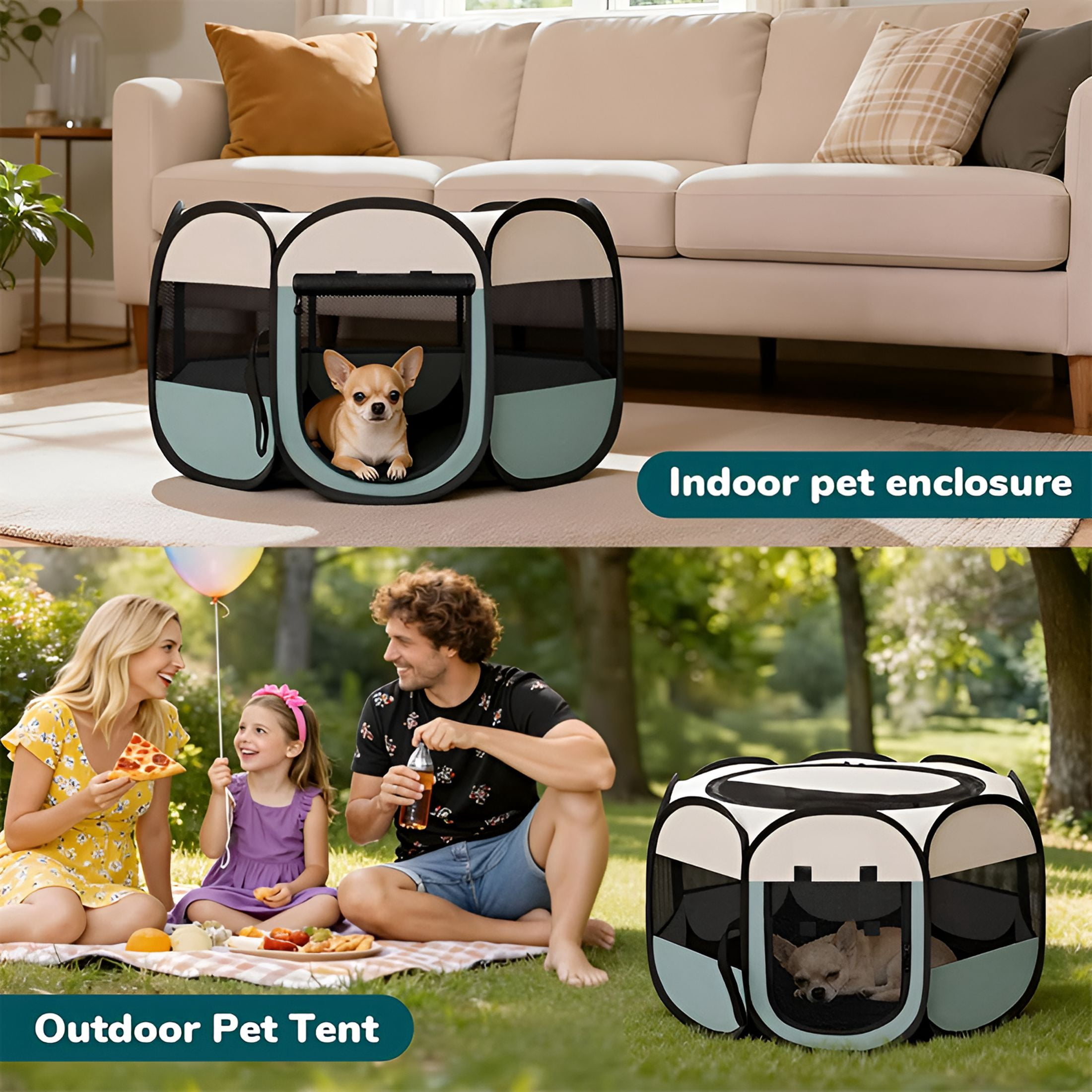 XIBUFE Dog Cat Playpen,Portable Puppy Pet Crate Indoor for Small Dogs Cats Rabbits,Foldable Dog Cage Enclosure for Outdoor,Pop Up Dogs Tent Kennel with Carrying Case,Grey