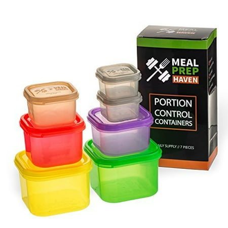 Portion Control Containers - Meal Prep Haven 7 Piece Portion Control Container Kit with Guide, Leak Proof, Comparable to 21 Day Fix