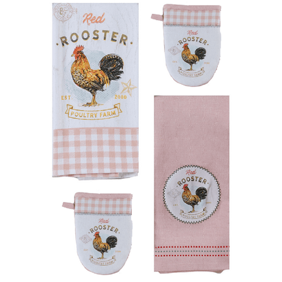 Kay Dee Designs 4 Pc Local Market Red Rooster Kitchen Bundle