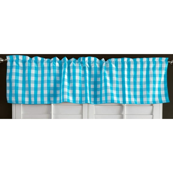 poplin gingham checkered window valance 58 wide turquoise