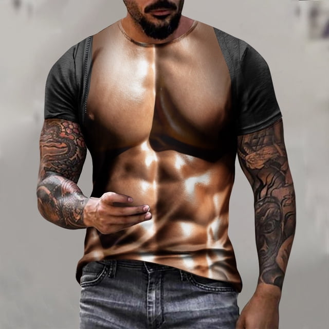 Shorts pour Hommes, T-Shirt Décontracté pour Hommes, T-Shirt Imprimé Muscle, Tee-Shirt Graphique, Manches Courtes, Col Rond, Vêtements de Printemps et d'Été
