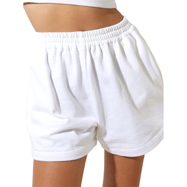 Lucakuins Pantalones cortos de estilo suelto para mujer, pantalones de chándal elásticos de cintura alta de color sólido con bolsillos, negro/blanco/beige/marrón Lucakuins moda