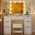 thumbnail image 5 of Ktaxon Get Ready with Me GRWM Makeup Vanity Set with 3 Color Lighted Mirror & Charging Station, Dressing Table w/ 7 Drawers for Femal Gift, White, 5 of 11