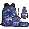 thumbnail image 2 of Yuyamidu Galaxy Wolf Backpack Set for Girls 8-12, 3rd-6th Grade, Lightweight 17 Inch Large Bookbag with Lunch Box, Water Bottle Sleeve, Pencil Case & Keychain, 5-Piece Back to School Supplies, 2 of 7
