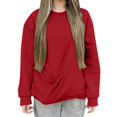 thumbnail image 2 of Chandails d'Automne Grande Taille pour Femmes Mode Décontractée Couleur Unie Poche Col Rond Manches Longues Chandail en Molleton Amusant Rouge G, 2 of 7