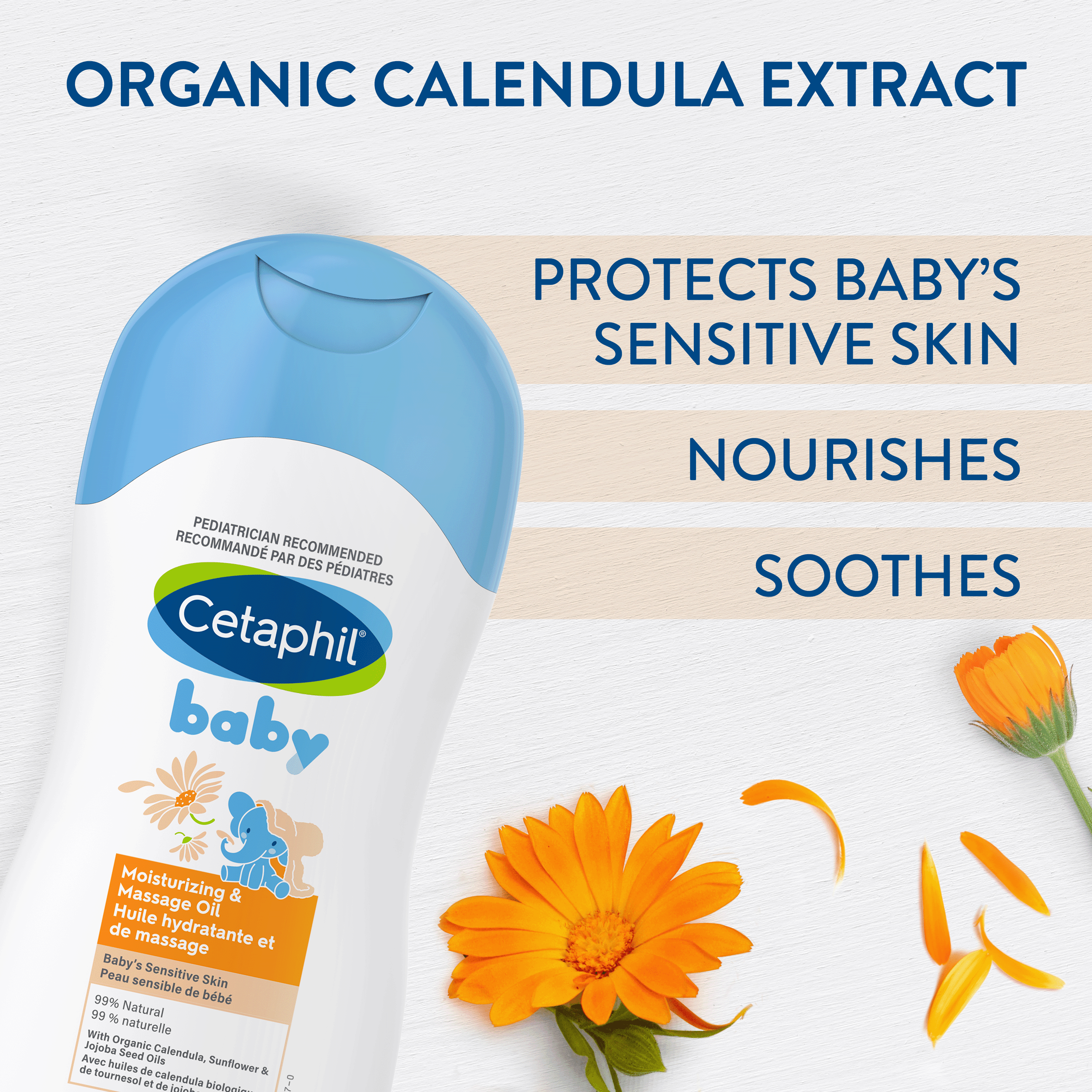 Cetaphil Baby Moisturizing and Massage Oil with Organic Calendula | 99% Natural | Paraben, Colourant and Mineral Oil Free | 200ml