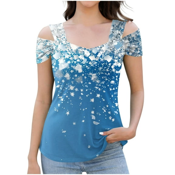 Youyipin Womens Tops Summer Women Cold Shoulder Tops Casual Loose Hollow Out Short Sleeve T Shirt Sexy V Neck Tops Blouses Beach Vacation Clothes For Women