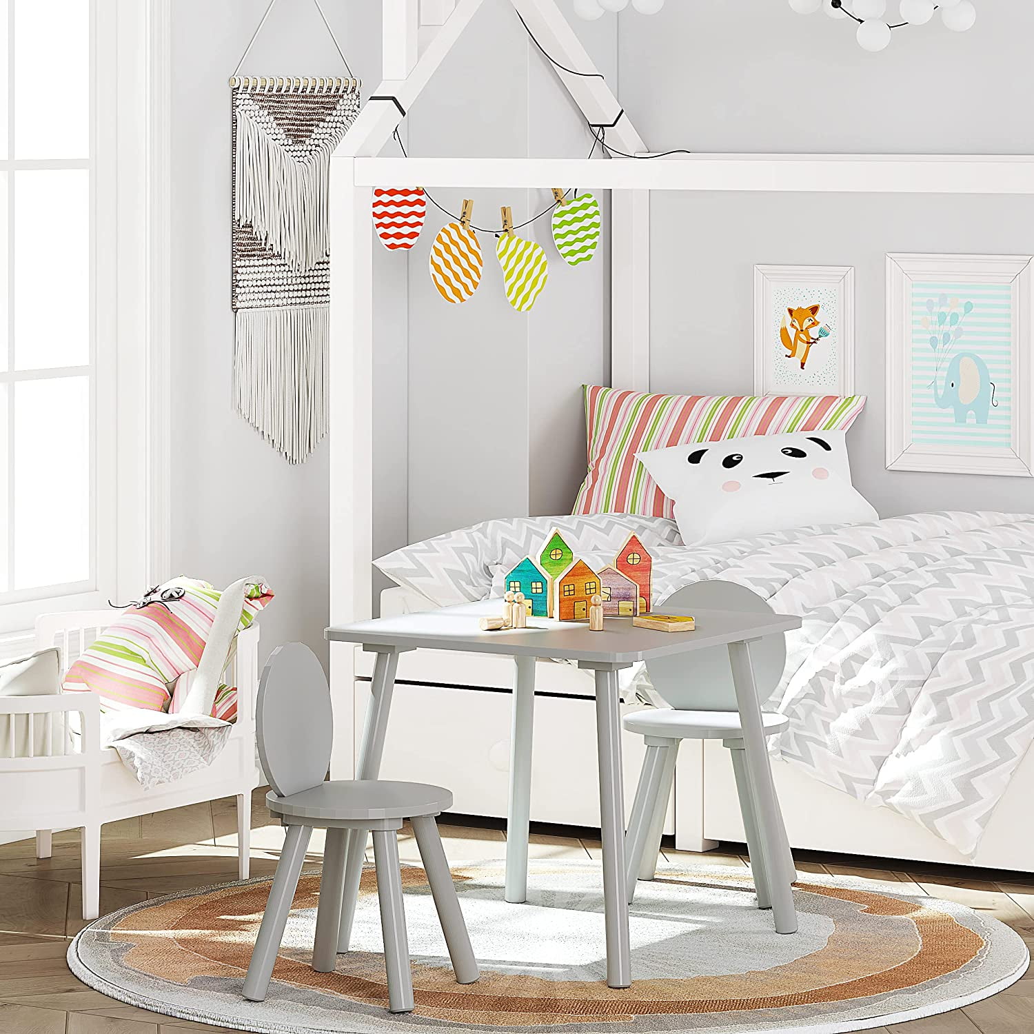 UTEX 3-Piece 2-in-1 Multifunction Kids Activity Table and Chair Set, Gray