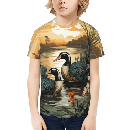 Kids Tee Tops Summer Short Sleeve Boys Girls Casual T-Shirts Mallards Duck Hunting Art Vintage