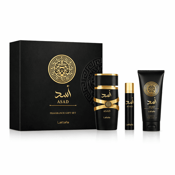 LATTAFA ASAD 3PC GIFT SET | EDP3.4FL.OZ 100ML TRAVEL SPRAY & 100ML SHOWER GEL