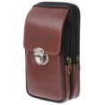 thumbnail image 3 of Riñonera de piel sintética marrón impermeable para hombre, doble capa, con cremallera, sección vertical, para teléfono, 3 of 5