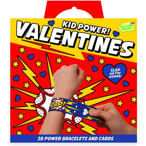 Peaceable Kingdom Kid Power Slap Bracelet Valentines - Pack de 28 Cartes
