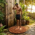 thumbnail image 4 of Designer Round Teak Shower Mat, Xtra-Large 32” Diameter, Waterproof, Teak Oil Finish, for Bathroom, Pool, Spa, Boat, Sauna, Patio, Front Door from Our Diamond Collection, 4 of 10