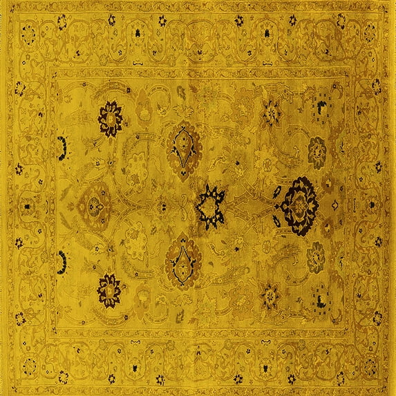 Ahgly Company Indoor Square Oriental Yellow Industrial Area Rugs, 6' Square