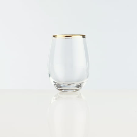 

Burns Glass Hand painted Real Gold Bands Stemless White or Red Wine Glasses 18 oz (Set of 2)