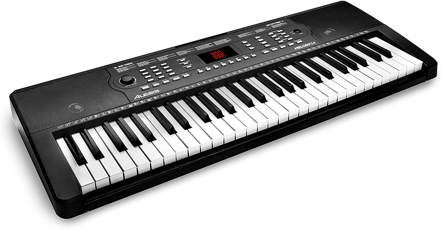 300 Built-in Rhythms Microphone and Music Rest. 54-Key Portable Keyboard with Built-In Speakers Alesis Melody 54 300 Built-In Sounds Powerful Educational Tools 40 Demo Songs 