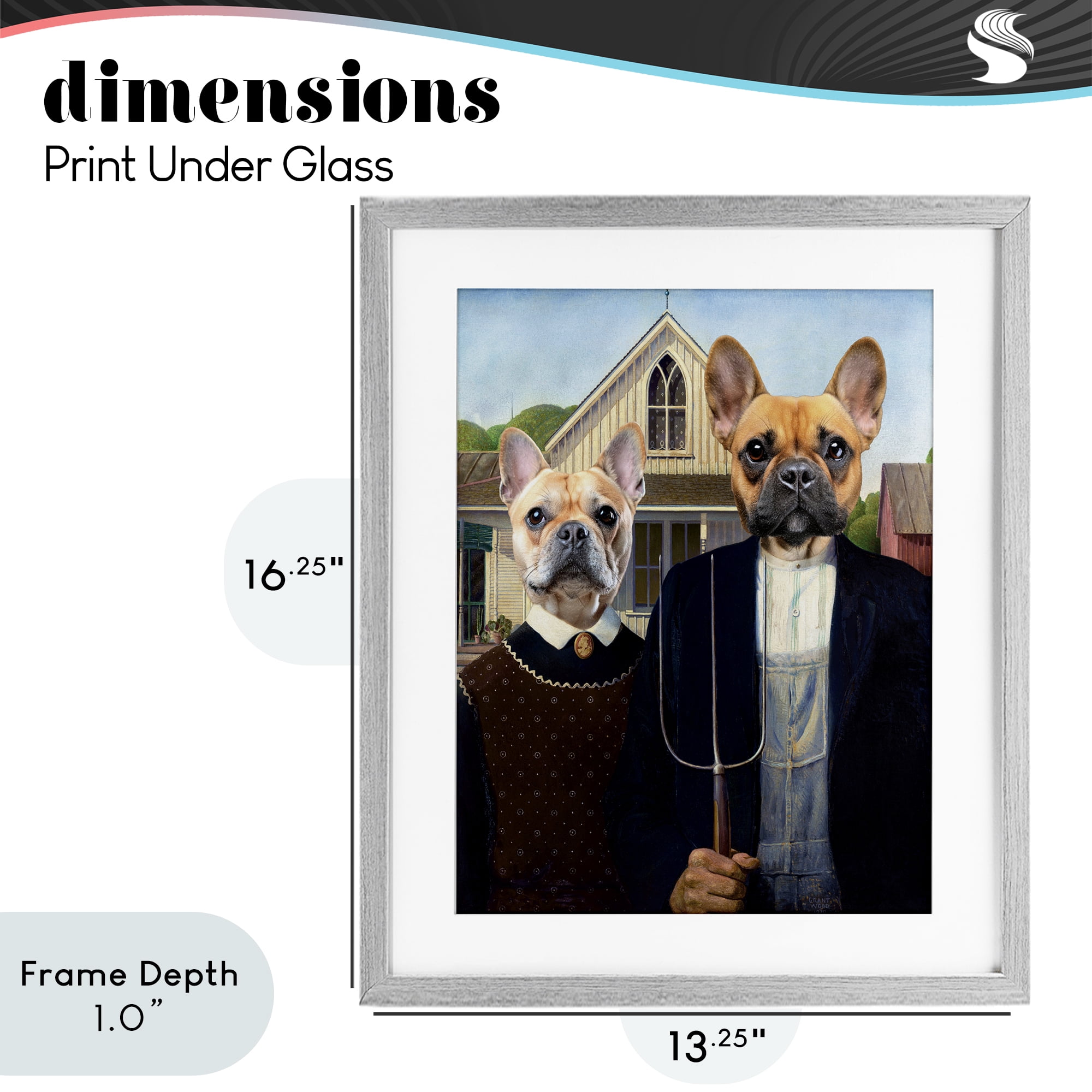 Stupell Industries French Bulldogs Iconic Farmers Gray Framed Print Under Glass, design by Grotto Studios