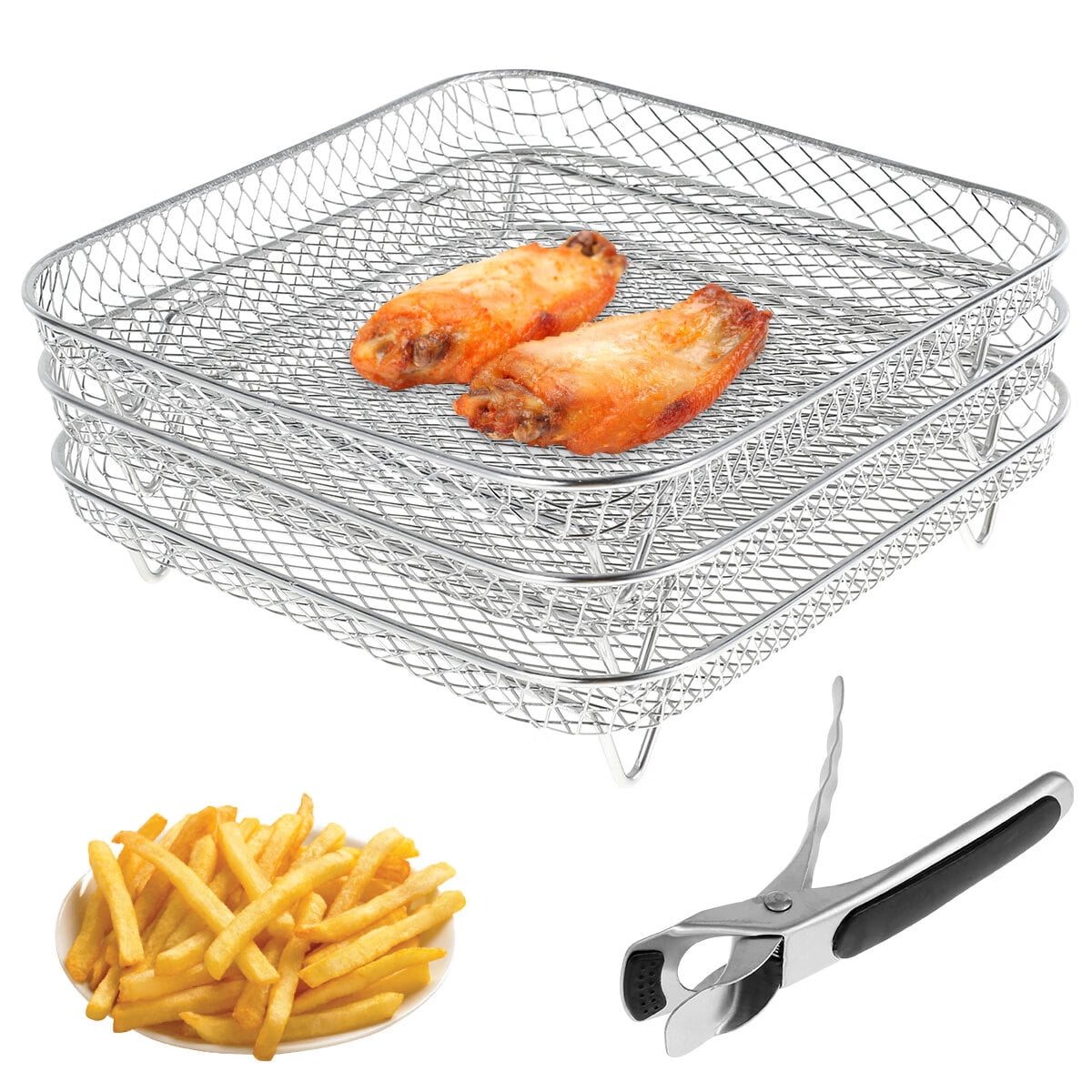 3 Pack Stackable Air Fryer Racks Rectangle Air Fryer Mesh Tray Multi-Layer  Toast Racks Stainless Steel Dehydration Rack Compatible with Dual Air