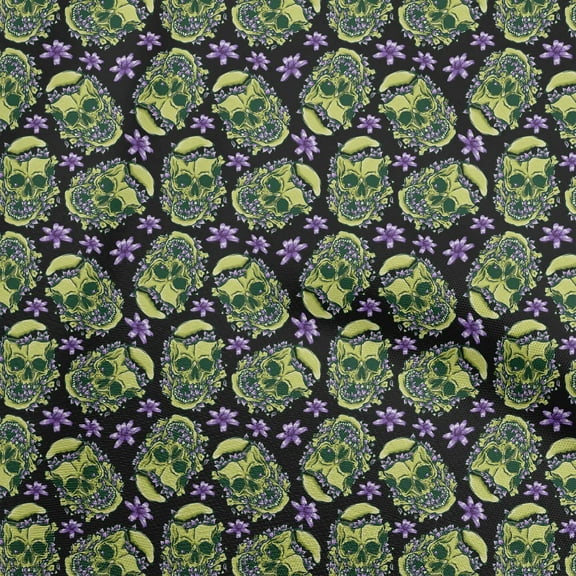 oneOone Polyester Spandex Black Fabric Skull Dress Material Fabric Print Fabric By The Yard 56 Inch Wide-aB