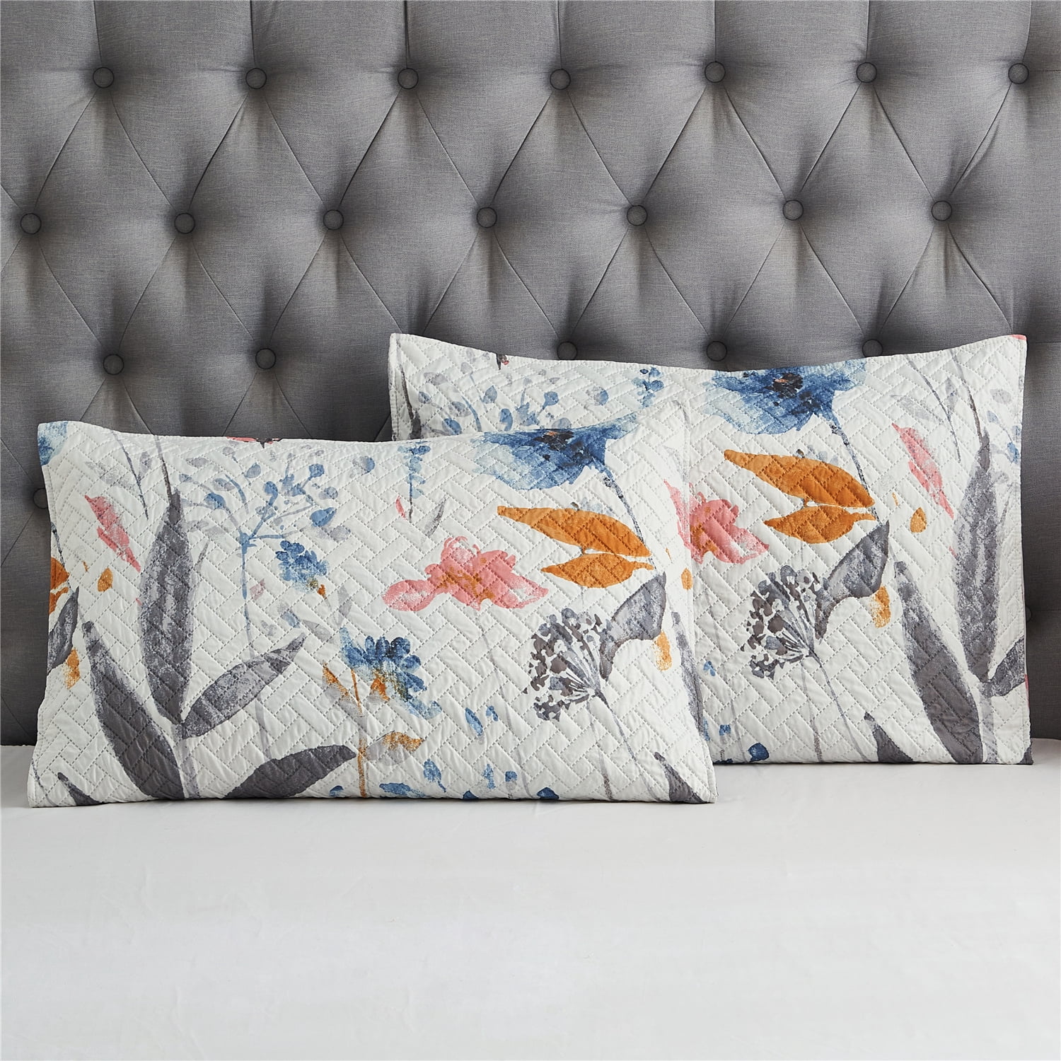 JML 3-Piece Quilt Set with 2 Shams, Soft Microfiber Bedspread Coverlet Set, King, Blue Floral
